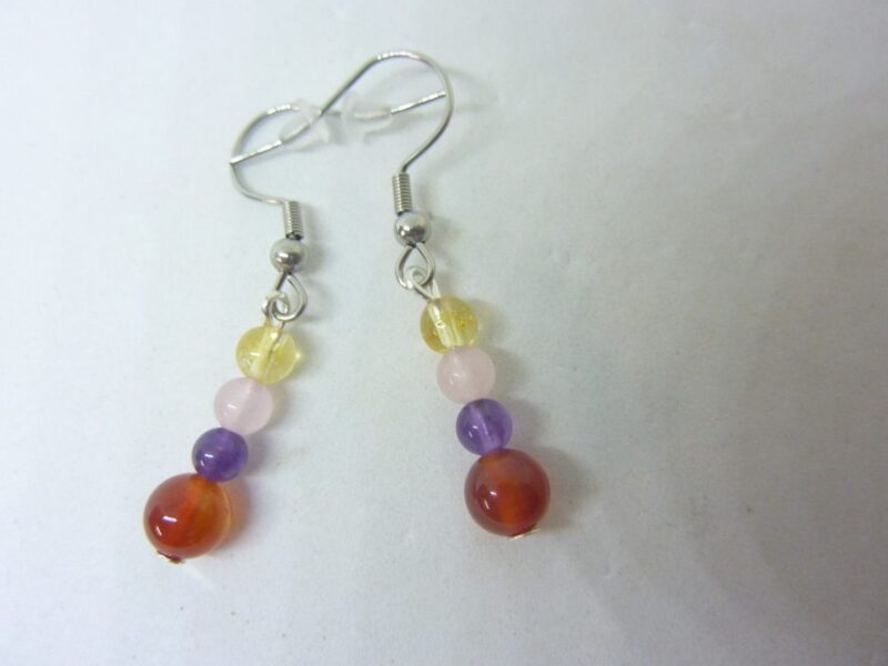 Boucles d'oreilles Amethyste-cornaline-citrine-quartz rose joie tendresse