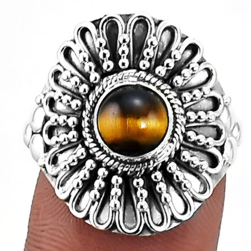 BAGUE EN OEIL DE TIGRE & ARGENT 925 TAILLE 56 1/2 ref 8135