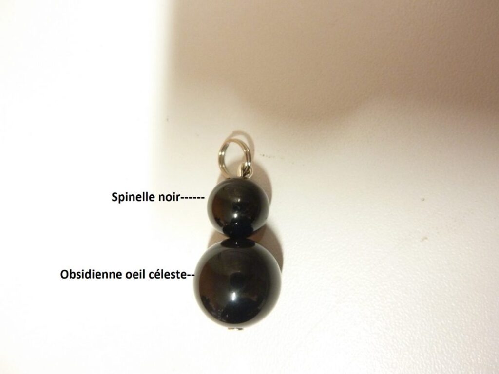 Pendentif Spinelle noir-Obsidienne oeil céleste Méga protection