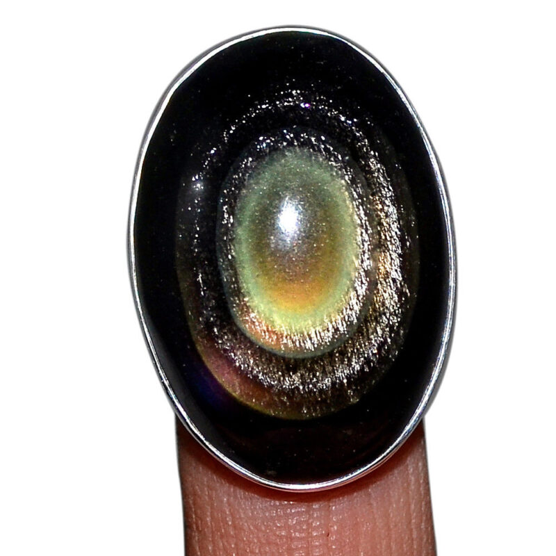 Bague obsidienne oeil celeste argent 925 taille 55 1/4 ref 4535