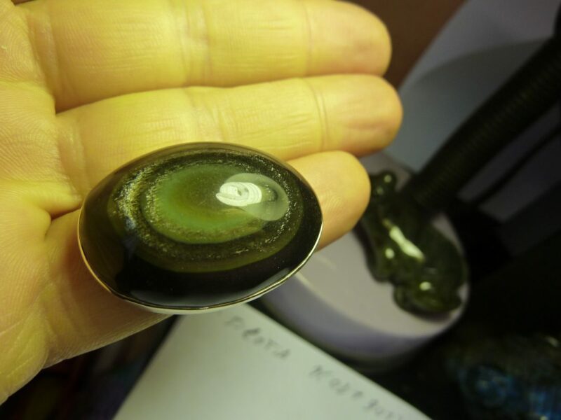 Bague obsidienne oeil celeste argent 925 taille 55 1/4 ref 4535