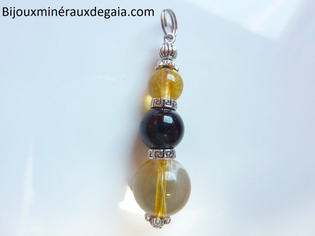 Pendentif Citrine-Spinelle noir : Joie et protection