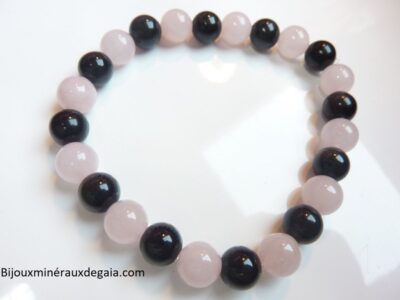 Bracelet Quartz rose-Obsidienne oeil céleste perles 8 mm