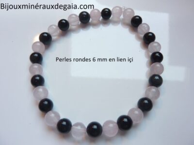Bracelet Quartz rose-Obsidienne oeil céleste perles 6 mm