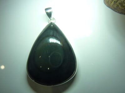 Pendentif Obsidienne oeil céleste monture argent 925 ref 5664
