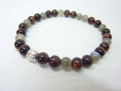 BRACELET OEIL DE TAUREAU-LABRADORITE PERLES 6 MM