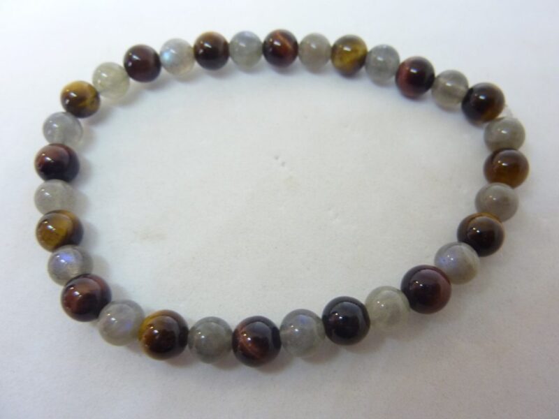 BRACELET OEIL DE TIGRE-TAUREAU-LABRADORITE PERLES 6 MM