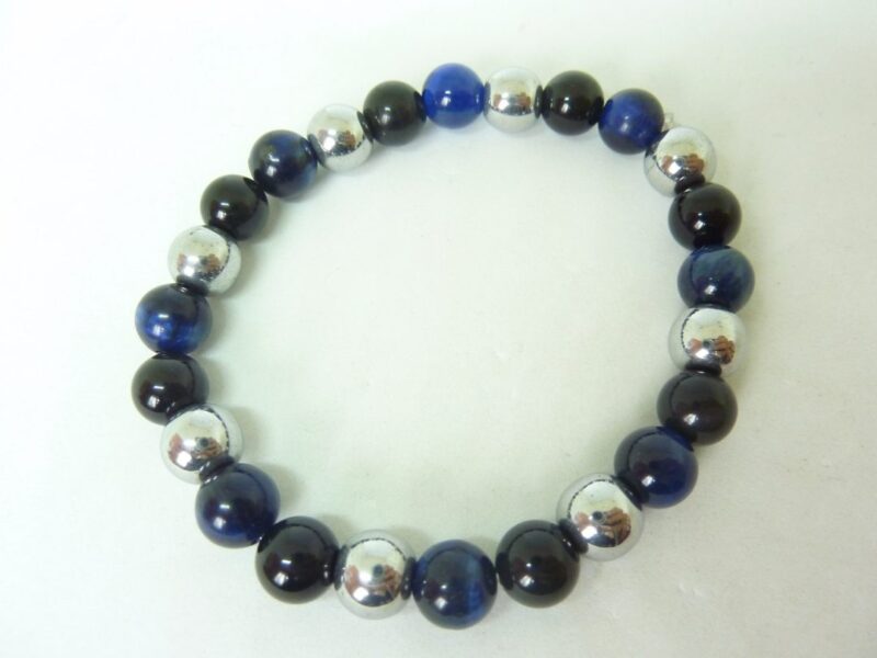 Bracelet obsidienne oeil céleste,oeil de faucon,hématite perles rondes 8 mm