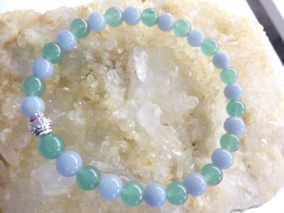Bracelet aventurine-angélite perles rondes 6 mm