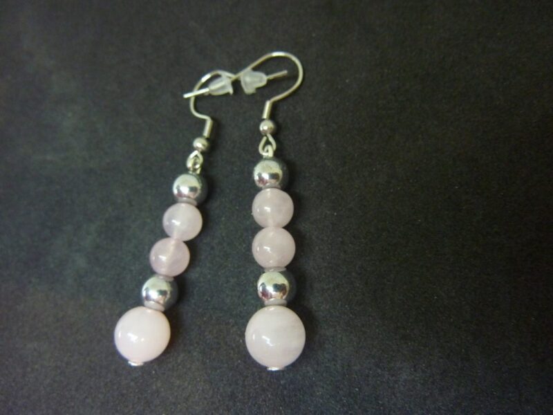 Boucles d'oreilles Hématite-quartz rose joie estime