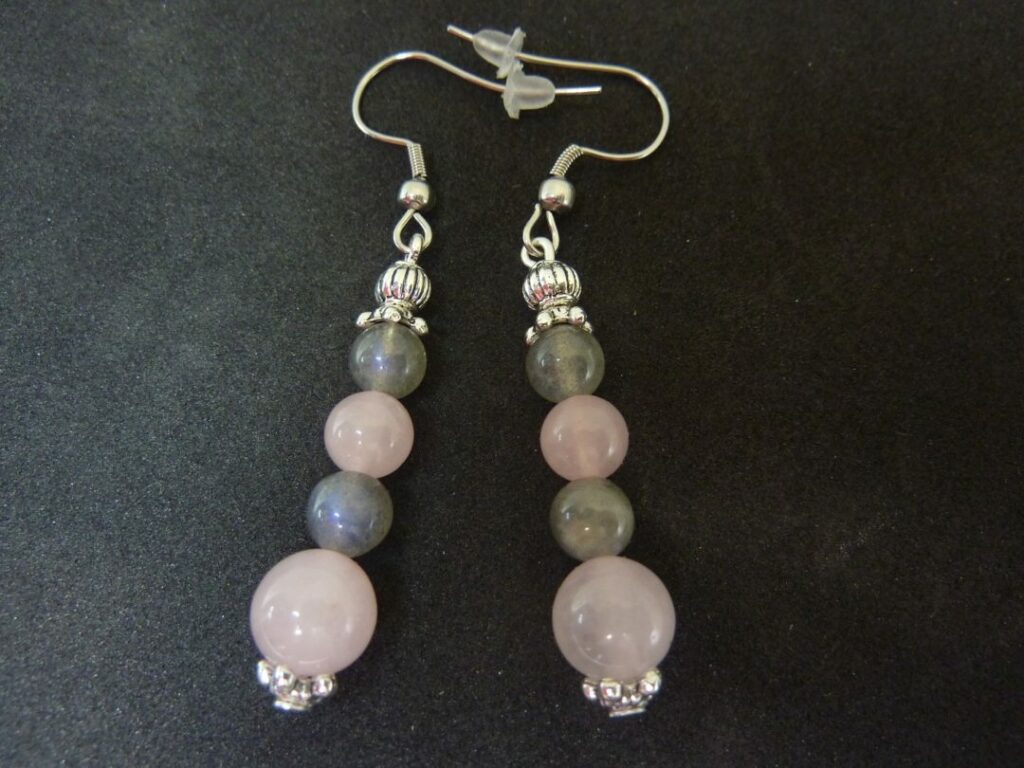 Boucles d’oreilles Labradorite-quartz rose