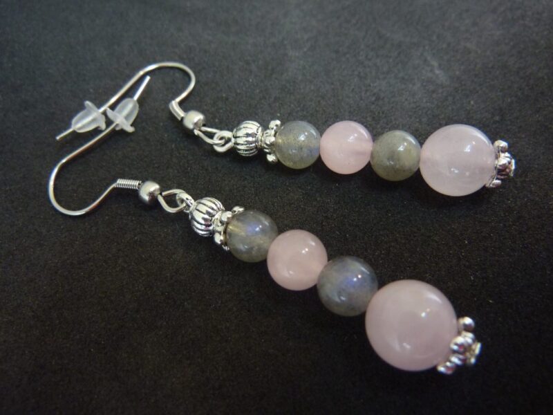 Boucles d'oreilles Labradorite-quartz rose joie protection