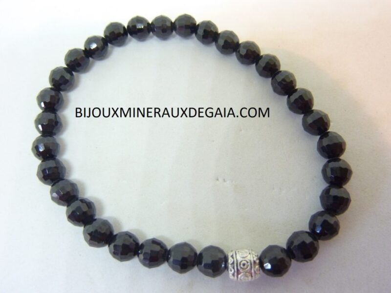 Bracelet spinelle noir perles à facettes 6 mm