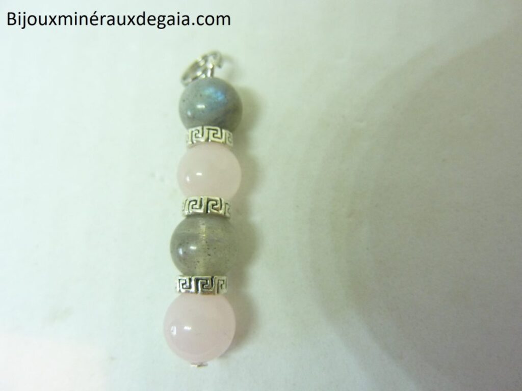 Pendentif Labradorite-quartz rose perles rondes 8 mm
