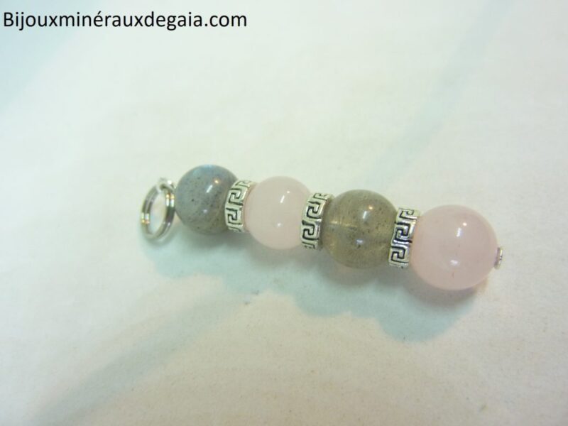 Pendentif Labradorite-quartz rose perles rondes 8 mm