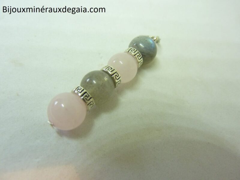 Pendentif Labradorite-quartz rose perles rondes 8 mm