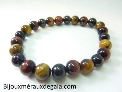 Bracelet Oeil de tigre-spinelle noir-oeil de taureau-perles 8 mm