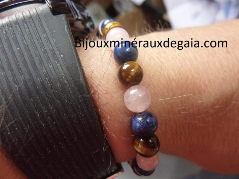 Bracelet Oeil de tigre,lapis lazuli,quartz rose