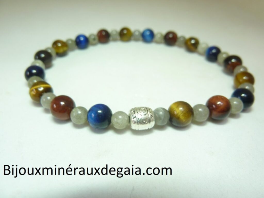 Bracelet Oeil de tigre-faucon-taureau-labradorite-perles rondes 6-4 mm