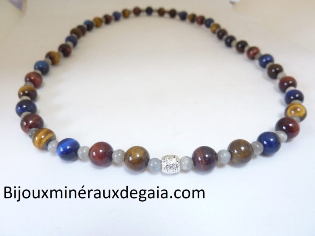 COLLIER OEIL DE TIGRE-FAUCON-TAUREAU-LABRADORITE