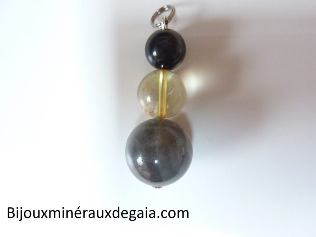 Pendentif Labradorite-obsidienne oeil céleste-citrine