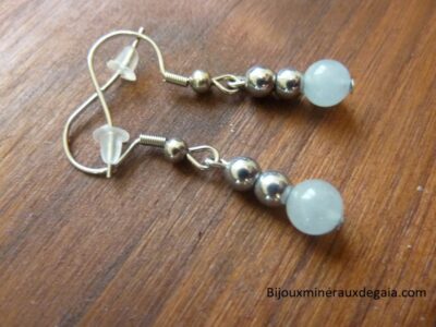 Boucles d'oreilles aigue marine-hématite - Perles rondes 6-4 mm