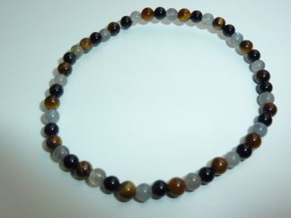 BRACELET OEIL DE TIGRE-LABRADORITE-TOURMALINE NOIRE 4 MM