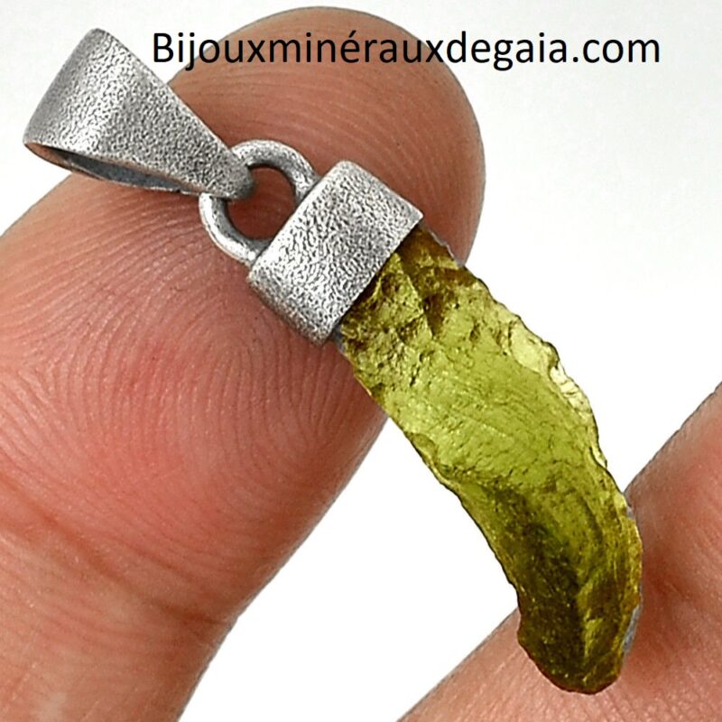 PENDENTIF MOLDAVITE MONTURE ARGENT 925 TRES RARE ! REF 4737