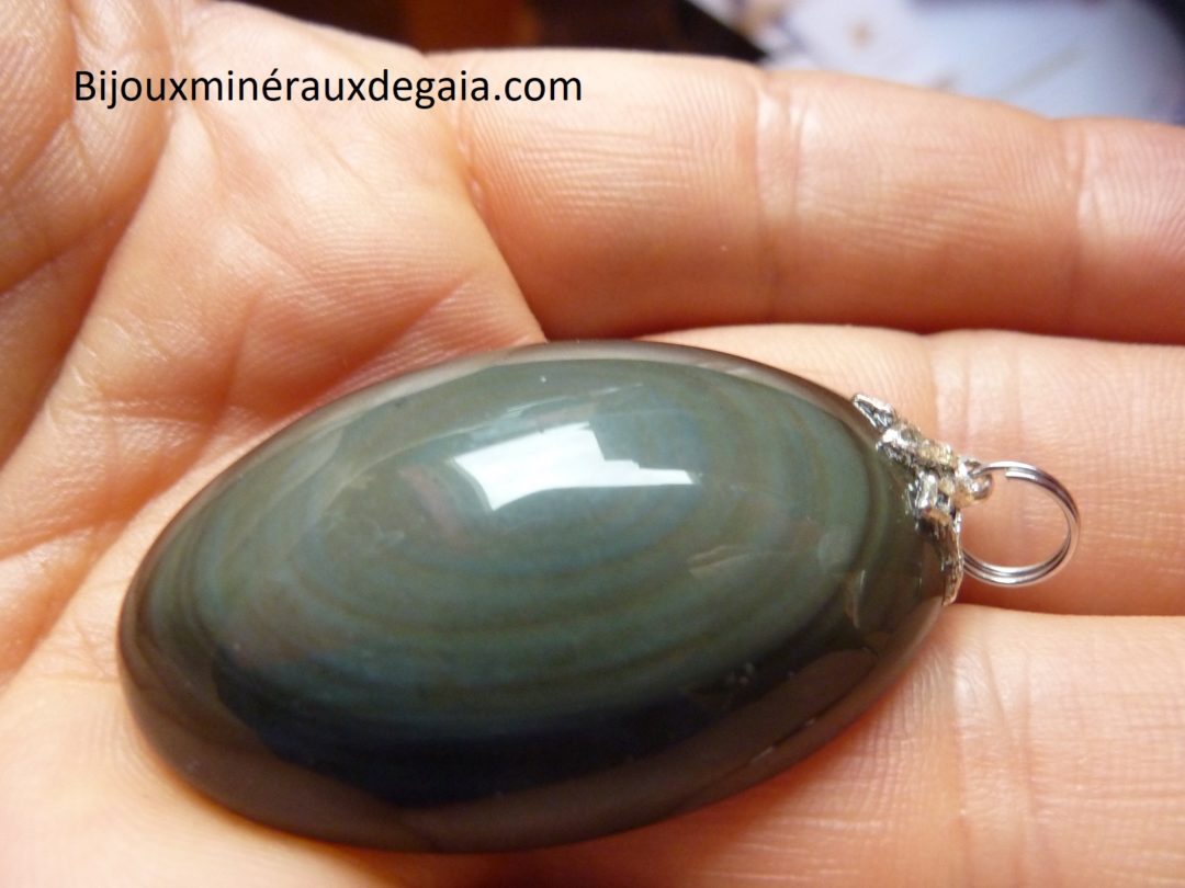 Pendentif protection obsidienne oeil celeste ref 3712