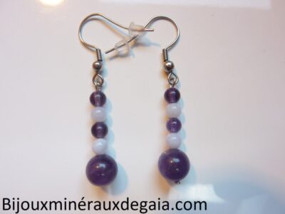 Boucles d'oreilles calcédoine bleue-Améthyste