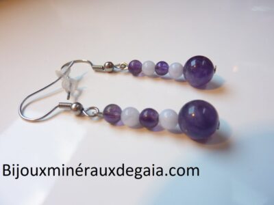 Boucles d'oreilles calcédoine bleue-Améthyste