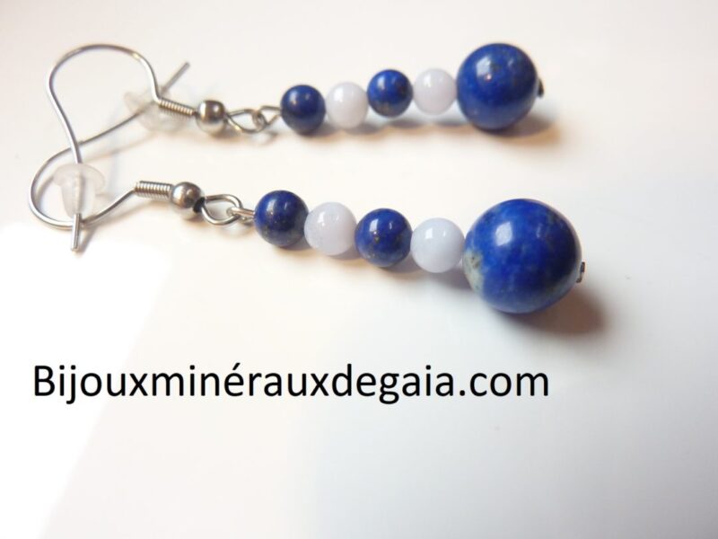 Boucles d'oreilles calcédoine bleue-Lapis lazuli