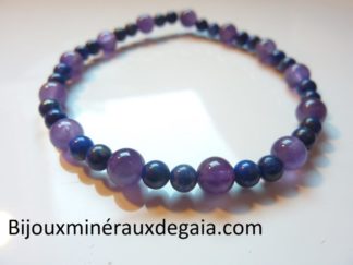 Bracelet Améthyste-Lapis lazuli perles rondes 6-4 mm