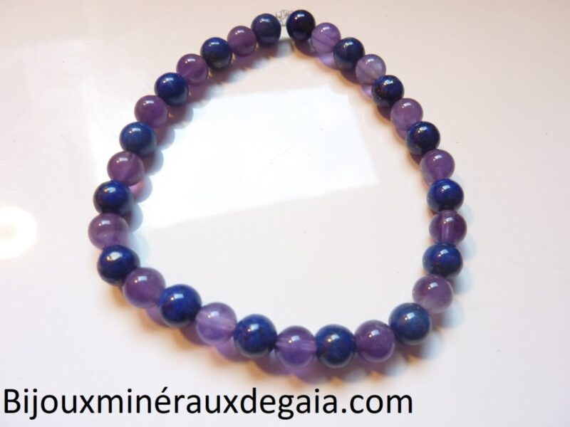Bracelet Améthyste-Lapis lazuli perles rondes 6 mm