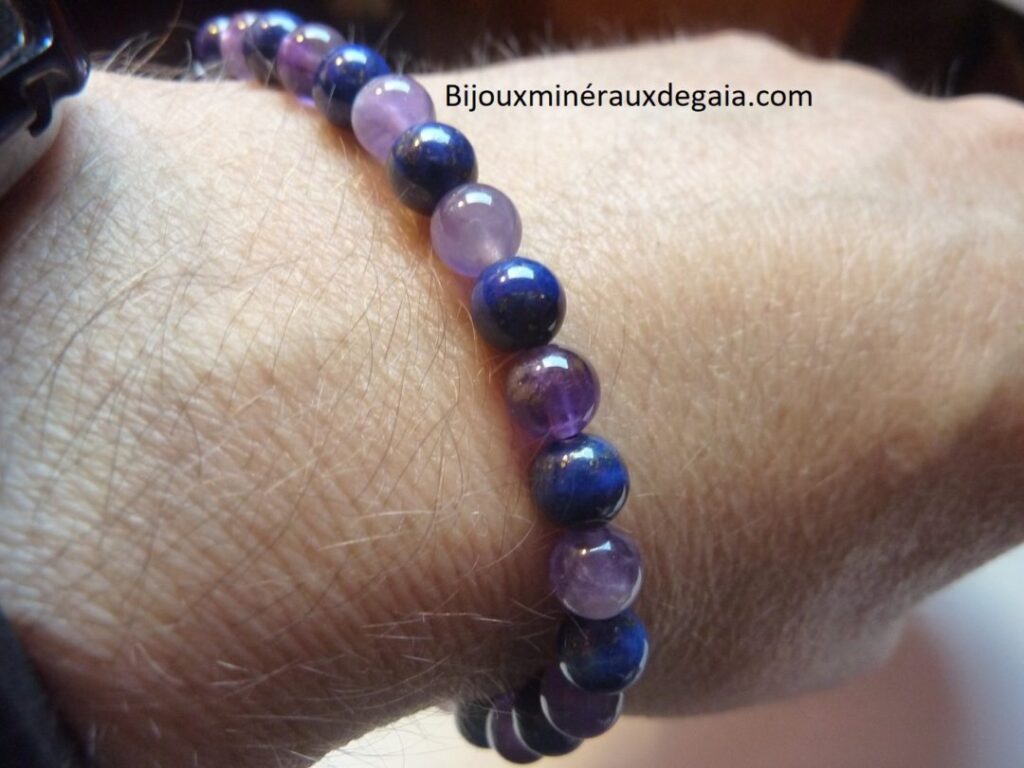 Bracelet Améthyste-Lapis lazuli perles rondes 6 mm