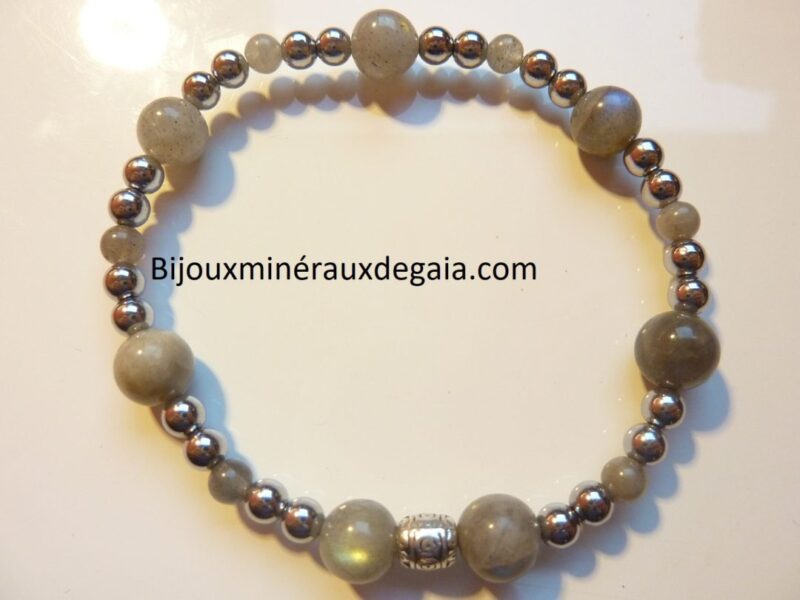Bracelet Hématite-Labradorite perles rondes 8-4 mm