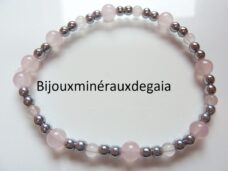 Bracelet Quartz rose-Hématite perles rondes 6-4 mm