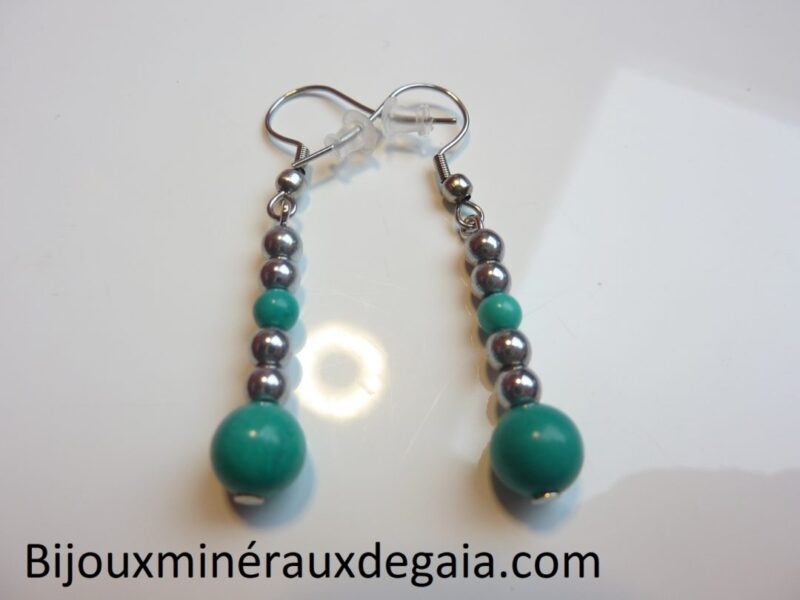 Boucles d'oreillesTurquoise-Hématite perles rondes 7,5-4 mm