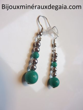 Boucles d'oreillesTurquoise-Hématite perles rondes 7,5-4 mm
