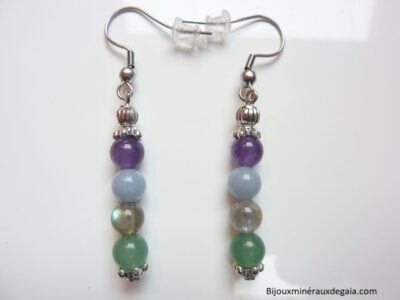 Boucles d'oreilles améthyste-aventurine-angélite-labradorite