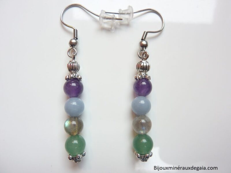 Boucles d'oreilles améthyste,aventurine,angélite,labradorite