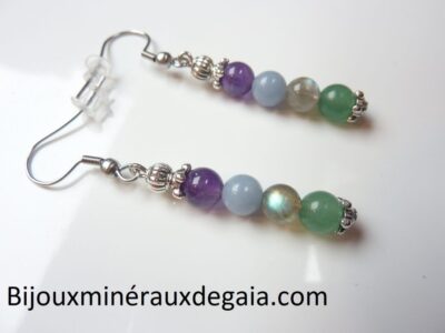 Boucles d'oreilles améthyste-aventurine-angélite-labradorite