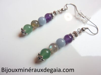 Boucles d'oreilles améthyste-aventurine-angélite-labradorite