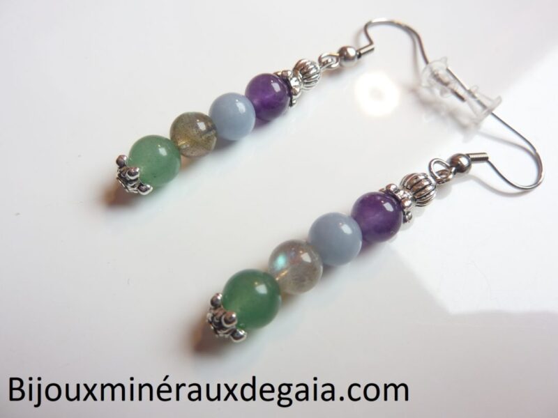 Boucles d'oreilles améthyste,aventurine,angélite,labradorite