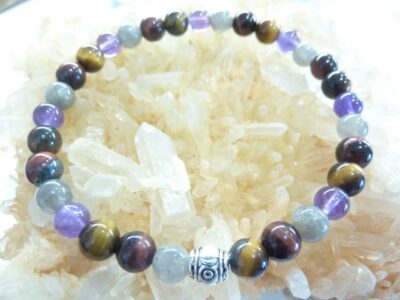 Bracelet Labradorite-oeil de taureau-oeil de tigre-améthyste-perles 6 mm