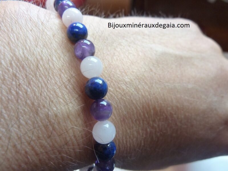 Bracelet Améthyste-Lapis lazuli-Quartz rose perles rondes 6 mm