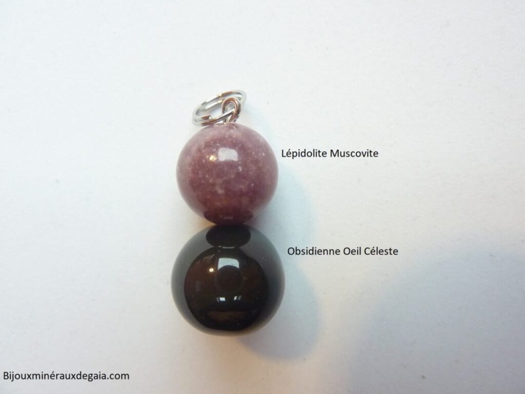 Pendentif Lépidolite-Obsidienne oeil céleste Confiance en soi