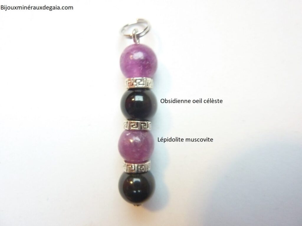 Pendentif Lépidolite-Obsidienne oeil céleste Confiance en soi