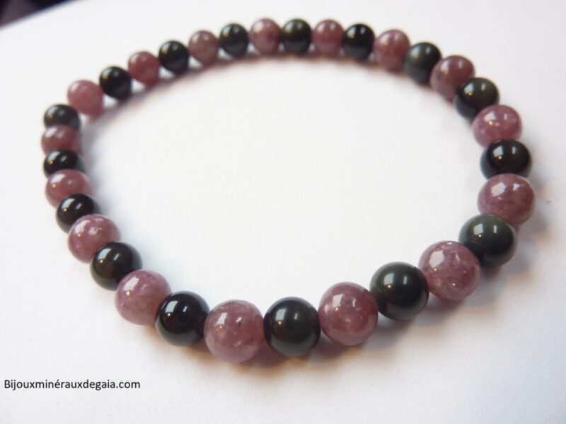 Bracelet Lépidolite-Obsidienne Oeil céleste