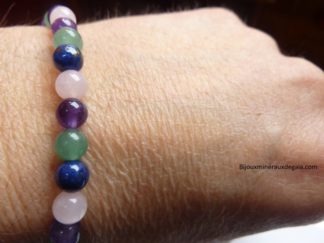 Bracelet Améthyste-Lapis lazuli-Quartz rose-Aventurine verte perles rondes 6 mm